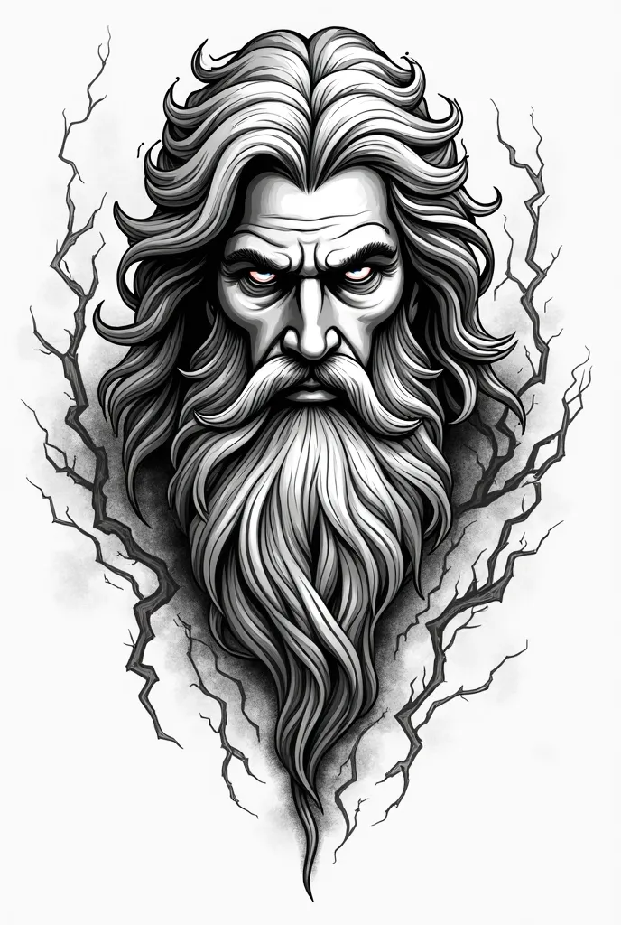 Zeus ,Tattoo design, Black colour, white background, graphic sketch style, easy to draw