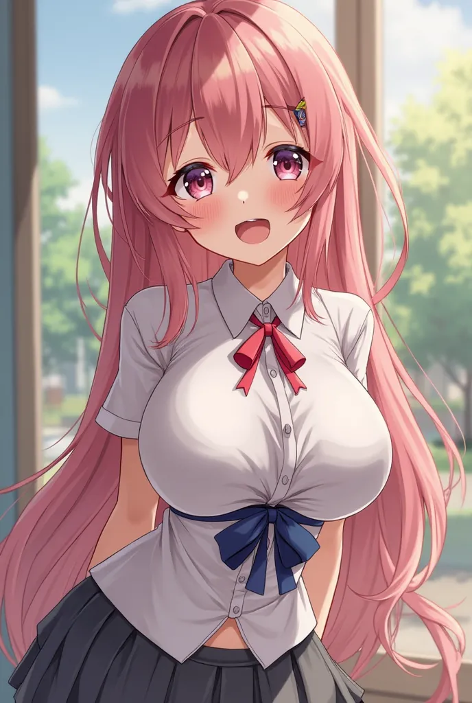 make a cute school anime topless girl big boobs