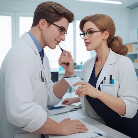 I want two people in a lab, Dr. Sophia and her assistant, Lucas. 