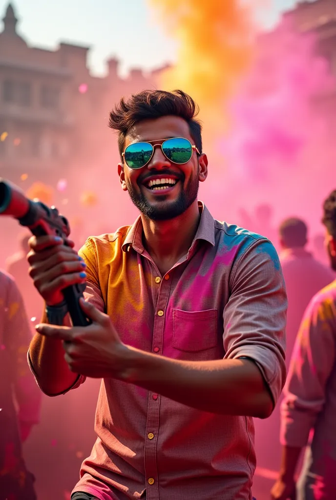 A man Holding pichakari for holi 