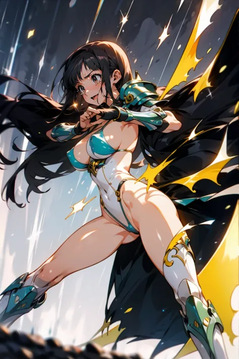 ((((gstring thong)))), ((gigantic breasts)), (transparent erect nipples), (((transparent transparent transparent white green leotard bikini fantasy warrior armor))), (((bare shoulder,))), ((slender:1.2)), (gigantic hips), (gigantic buttocks), ((())), ((((t...