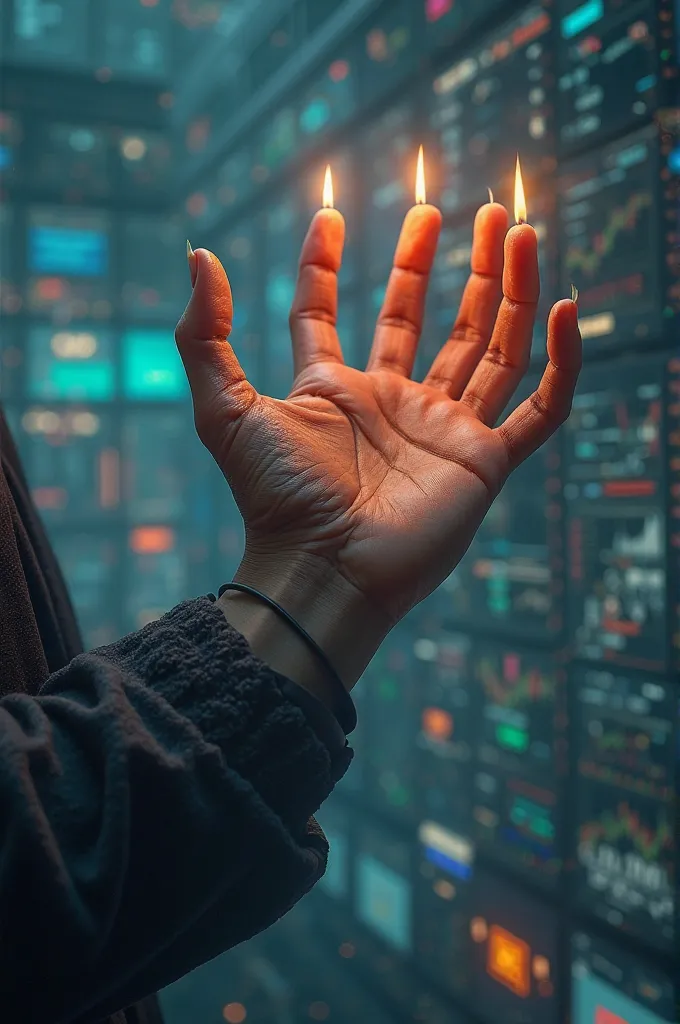 A hand that controls Chart candles on the stock exchange 