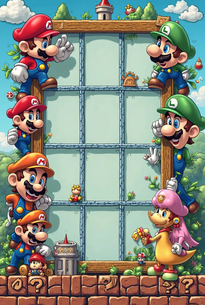 Mario Bros concept frame with 9 spaces to place photos 