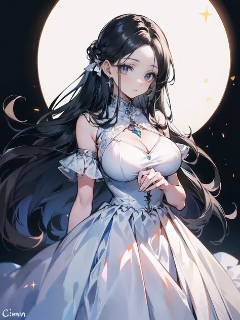 1 girl,Long hair,Black Eyes,black hair,Beauty,Asperm is slightly visible on the forehead,married woman,white dress,f cup boobs,Black hair, black eyes, {artist tag},{some prompts...},masterpiece, best quality, amazing quality, very aesthetic, absurdres, new...