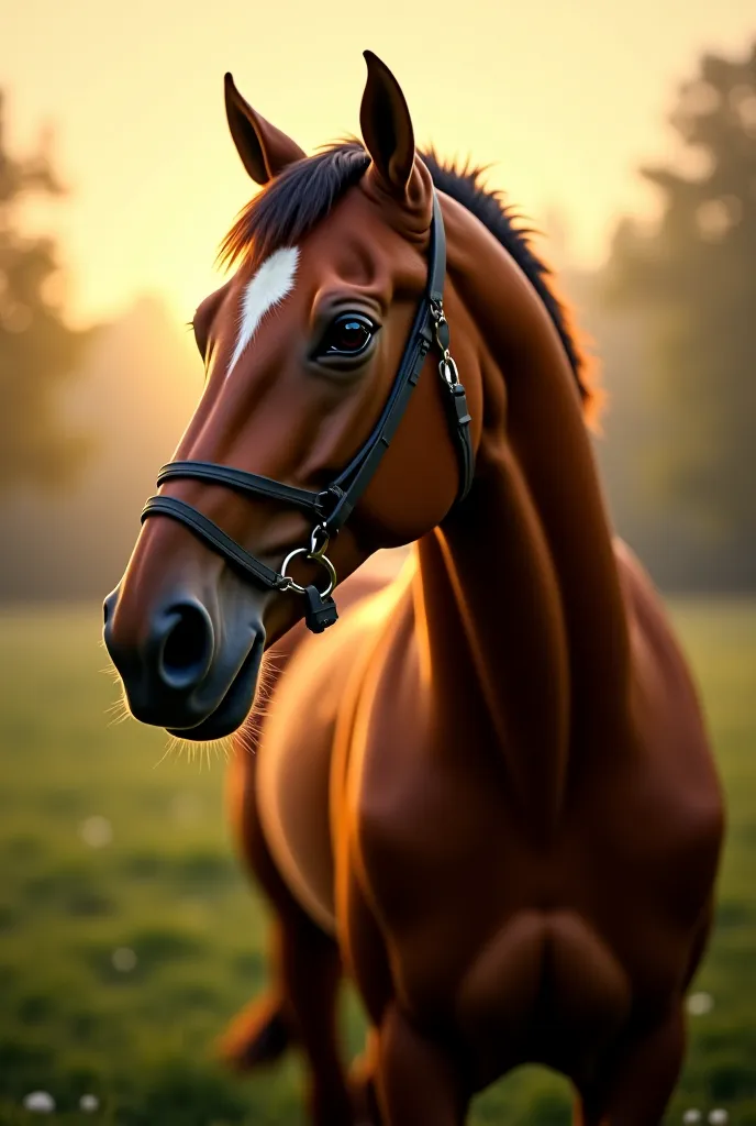 Horse with curb in its eyes