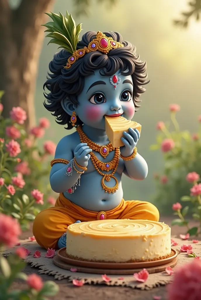 Little krishna eating cheesecake 