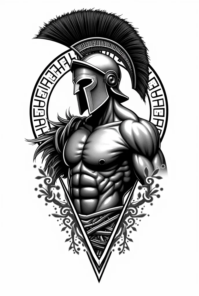 Spartan ,Tattoo design, Black colour, white background, graphic sketch style, draw