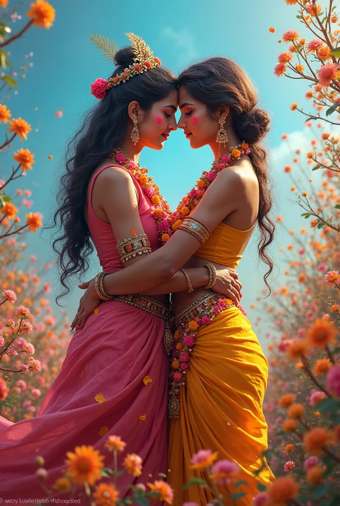 Malika singh and sumedh mudglakar as Radha Krishna holi images realistic 