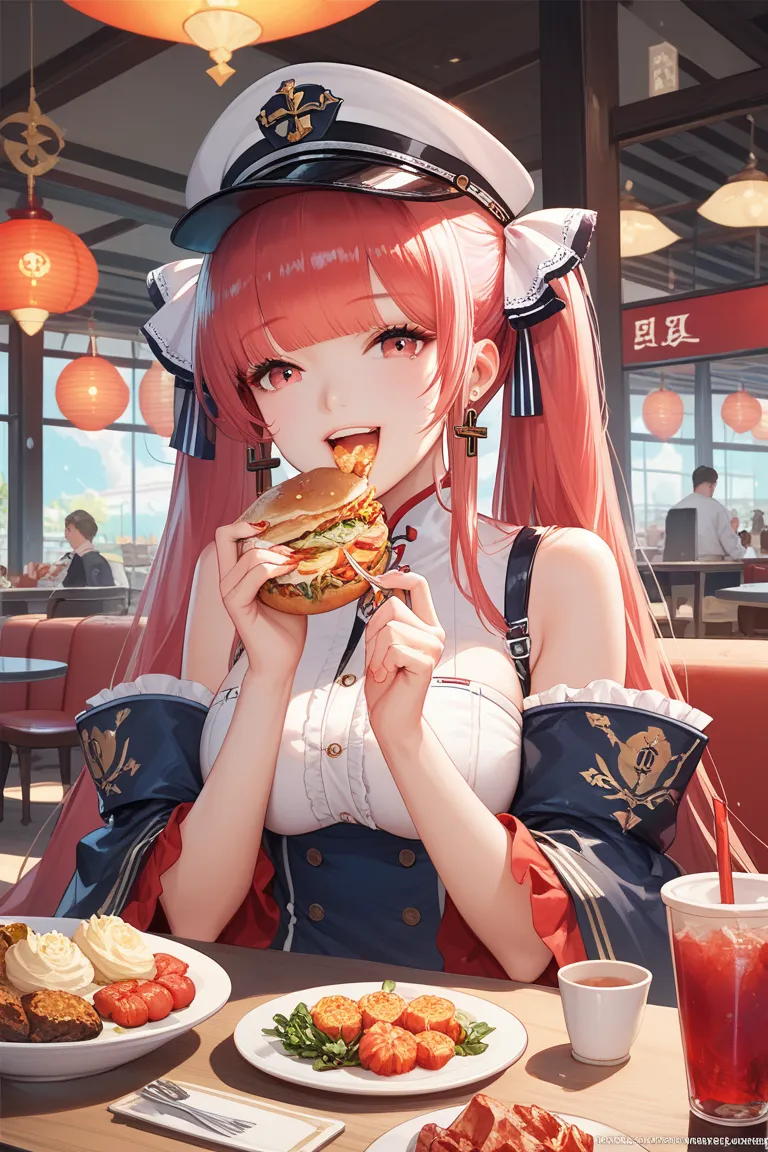 Perseus from Azur Lane, eating Bibimbap in a Korean restaurant, happy expression, detailed illustration, Azur Lane official art style, masterpiece