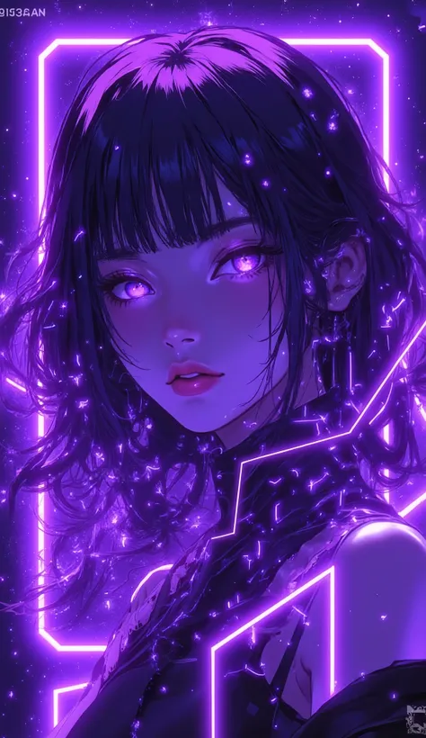 extremely detailed CG, high resolution, best quality, masterpiece,
Bathed in electric purple light, a striking figure emerges from the darkness. Luminous purple eyes pierce through the darkness as neon lights, while holographic elements dance through f...