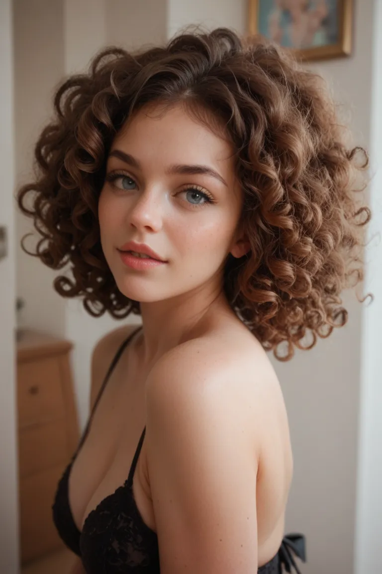 Curly girl with pale skin body photo 