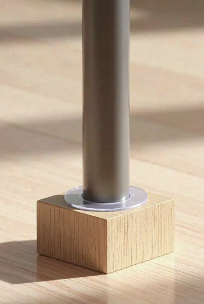 A close-up digital rendering of a modern dining table leg with a transparent silicone anti-slip cap at the bottom. The table leg is either round metal tube or square wooden block, with the silicone cap snugly fitted to prevent slipping and floor scratching...