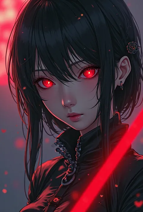 close-up of a woman holding a sword in her hand, very beautiful samurai cyberpunk, dark fantasy style art, dark fantasy art, 4K anime style , with red eyes, goth ninja,  with red eyes rỡ , digital fantasy art ), by Yang J , female vampire warrior, dark fan...