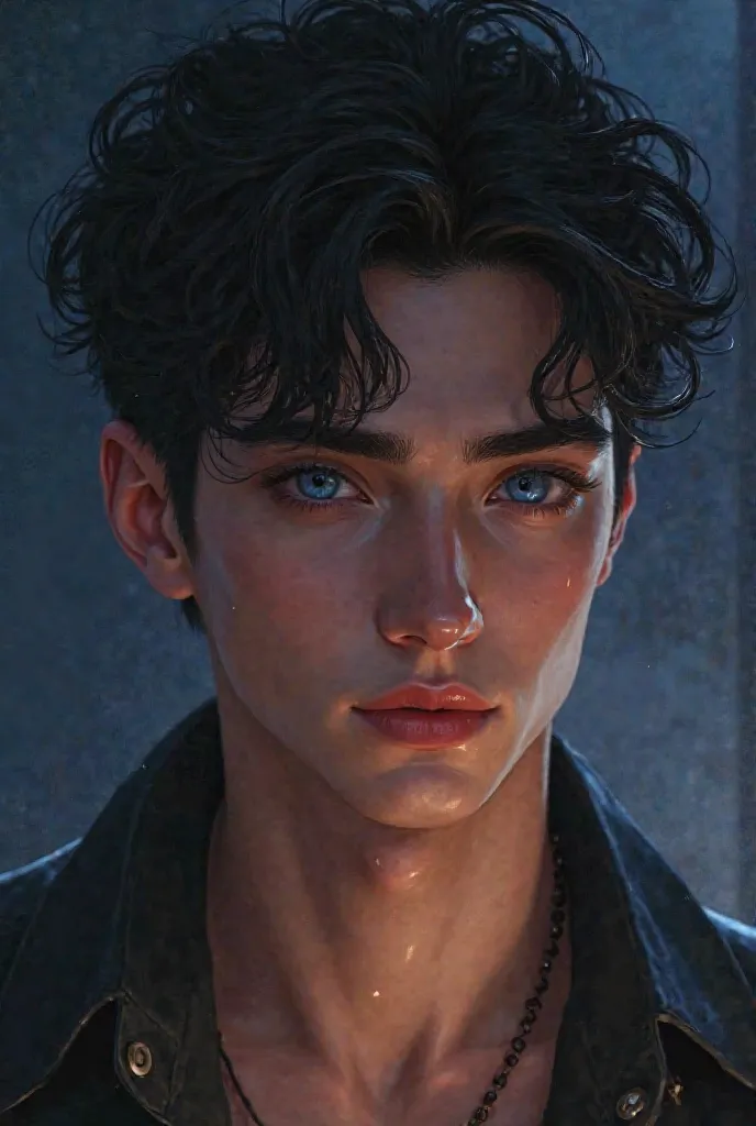 (masterpiece), best quality, expressive eyes, perfect face, male, 19, sexy, tussled black hair, blue eyes, cute, stage