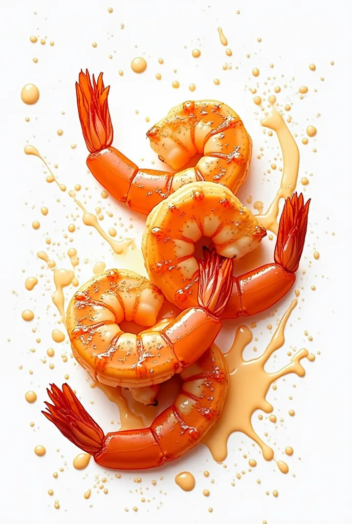 Grilled shrimps  slices are depicted in a dynamic composition.  The  Grilled shrimps are a vibrant, rich  Grilled shrimps color and are positioned amidst a generous splash of  Grilled shrimps sauce. The sauce is in a realistic, fluid motion with splashes a...