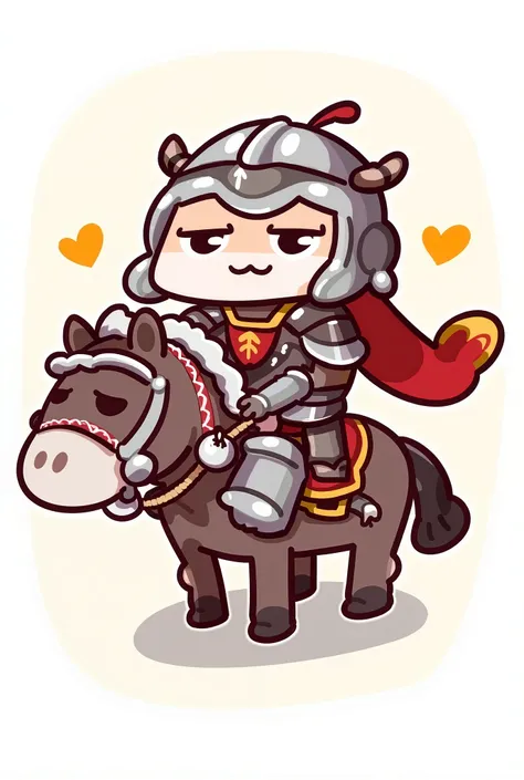 A vibrant chibi-style illustration, a Medieval knight in armor riding a horse, simple background