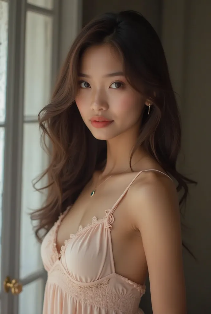 Indonesian women, Age 22 , oval face shape , beautiful, in a nightgown lying on your back、high resolution, shortcuts  , 2、sexy swimsuit、Idol 、Sensual、gaze,  kebeautifulan