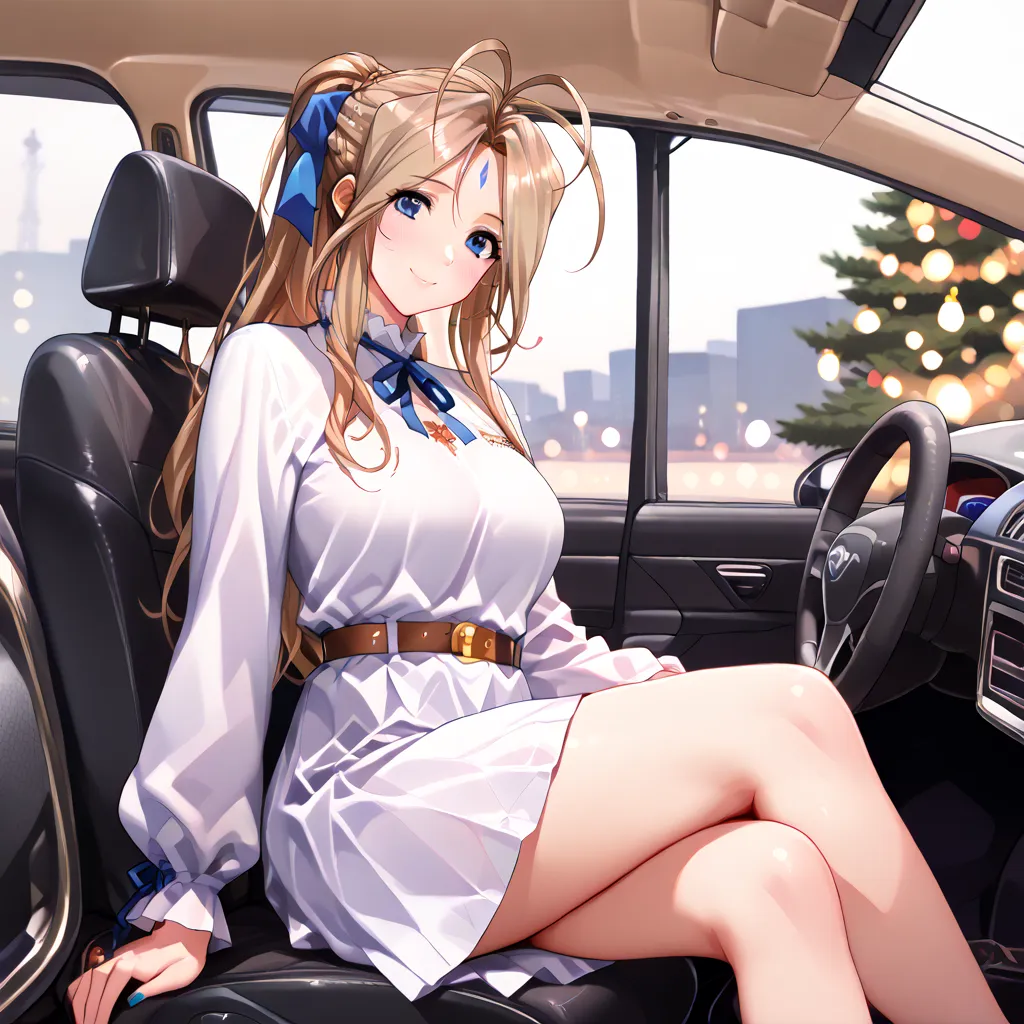 (Masterpiece, Top Quality, Super Detail: 1.5), Super High Quality, Very Beautiful, 8k, Anatomically Correct, Precise, One Woman, Solo, Sexy Adult Woman, MILF, Breasts, Perfect Fingers, Long Ash Blond Hair, High Position Ponytail, Blue Ribbon, Shiny Hair Te...