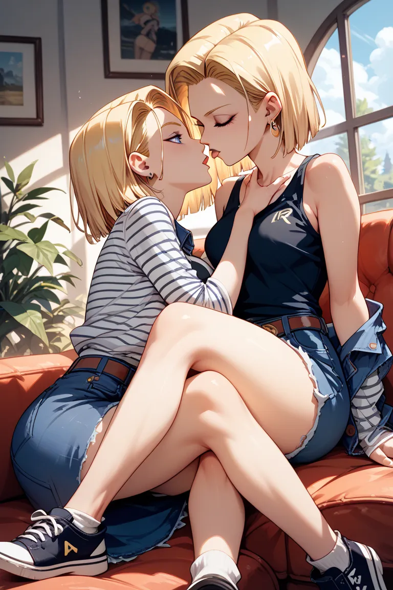 Android 18: Love-love deep kiss while entangling arms and legs