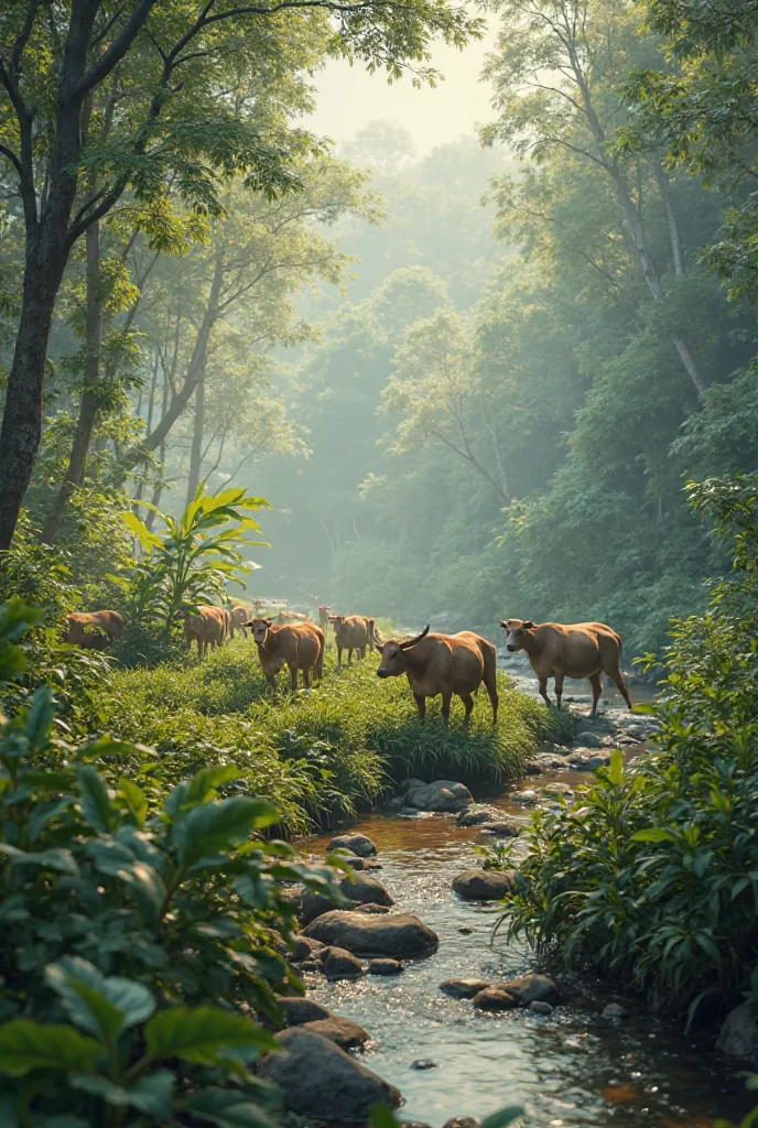 Jangal medan and river cow goat nature beautiful cinematic 