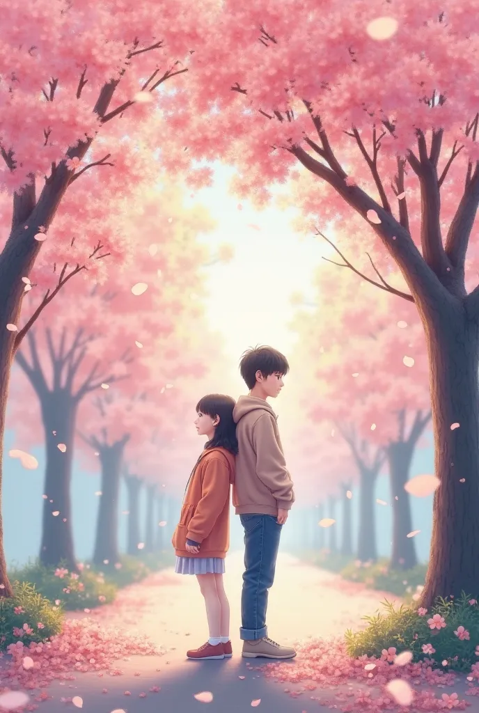 I understand ！I will follow the “Sweet Youth” school love story theme you provided，Make a cover design。The design combines the following elements：

- **background场景**：under a cherry blossom tree or campus playground。
- **tone**：warm pink、 blue gradation 。
...