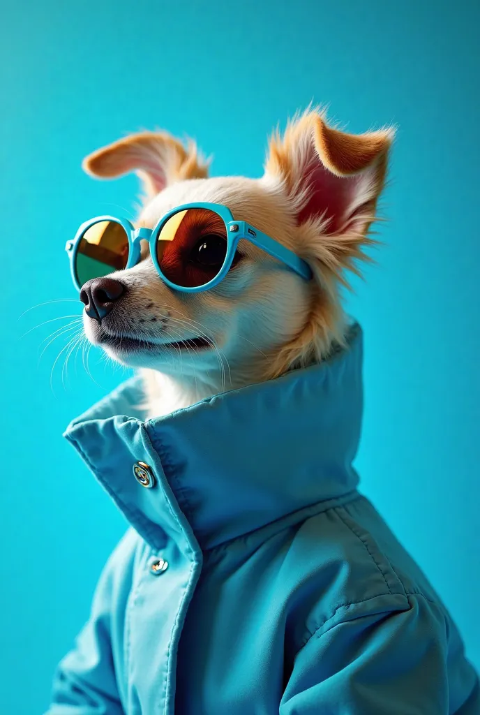 The best mobile phone wallpapers, Wallpaper Winners, portrait photography, in the foreground is a portrait of a cute dog in mid-1960s space-age fashion,  side view,  photo shot with Canon EOS R5, strong contrast to highlight the subject, fluorescent blue t...