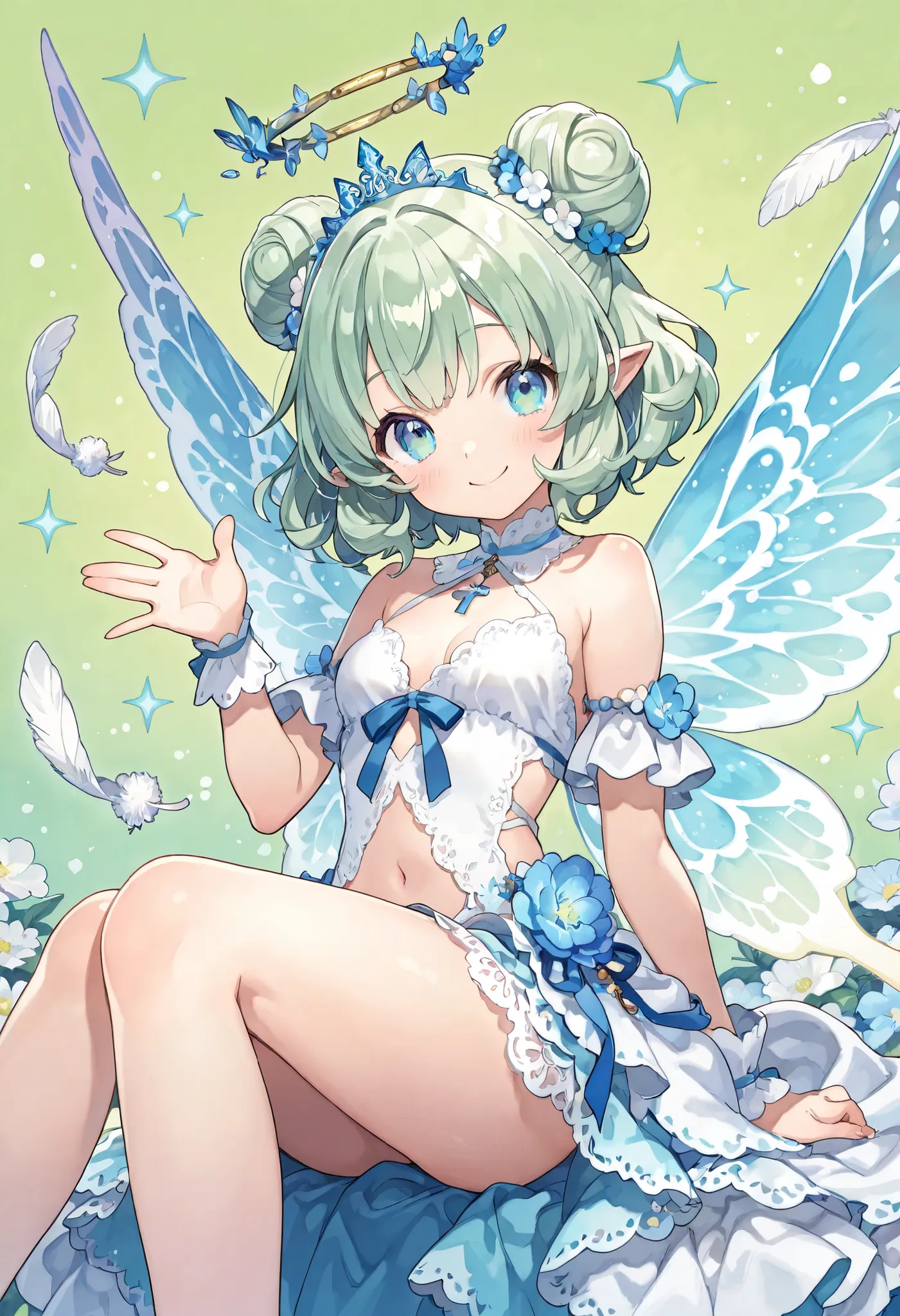 fairywing girl、Drawn with an extreme long shot from the side、Precise and wonderful anime-style illustrations。(masterpiece),(best quality),highres,absurdres,girl, 1girl , (masterpiece),(best quality),highres,absurdres,official art,cute gir（big fairy wings m...