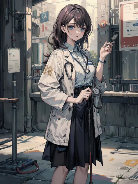 Photorealistic beautiful doctor、stunningly beautiful、doctors white coat, Collared shirt、(top-quality、8K、32K、​masterpiece、nffsw:1.3)、超A high resolution,(Photorealsitic:1.4),Raw photography, Detailed face,,Beautiful hair, ((Doctor Style)), , Black tight skir...