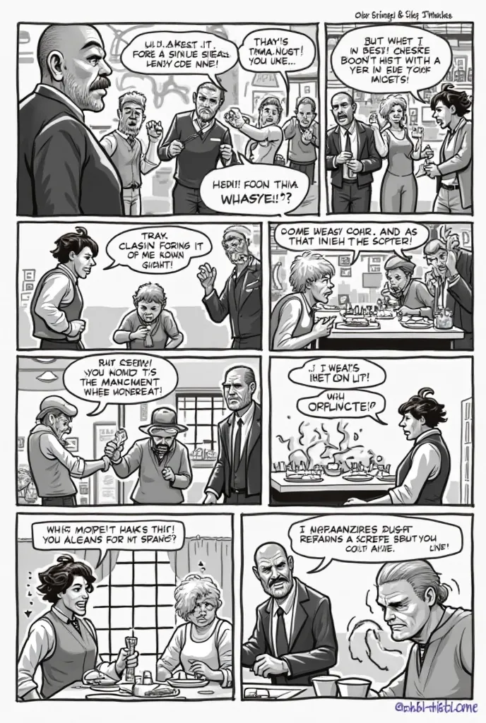 Comics about restaurant or any foods stablishment with a very demanding guest and one complaining customer in 10 page's. Cartoons black and white 