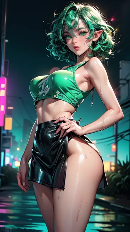 girl youtuber,(((1girl))),((extremely cute and beautiful green curly-haired girl)), (short breasts:1.4),(((green curly hair:1.35,very curly hair,colored inner hair,ear breathing,short hair))),(((green eyes:1.3))),intricate eyes,beautiful detailed eyes,symm...