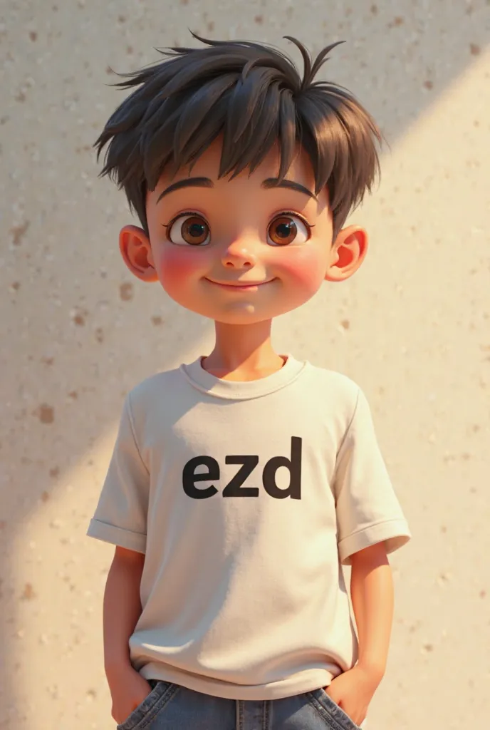 Make cute boy with wearing t-shirt brand name is     
 EZD