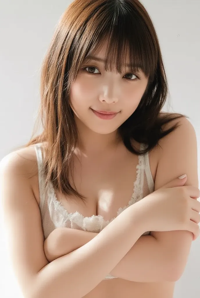 (((((young girl:2.86))))),(masterpiece,best quality:1.9),8k, RAW photo ,nsfw,   More,詳細な毛穴,((   young body):1.6), reality、smile、,upper body、see-through underwear ,Big Breasts,