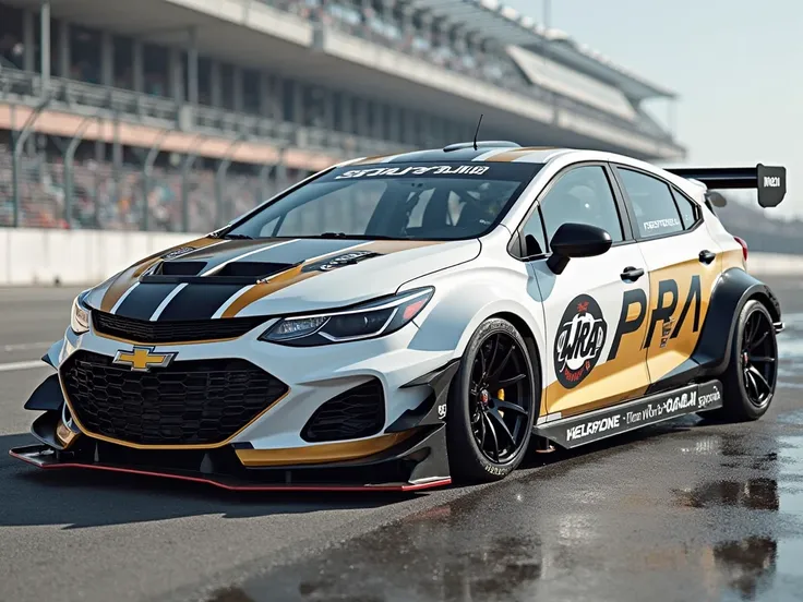 Chevole cruze 2019 white with racing paint with the WRA logo plated in black and gold 