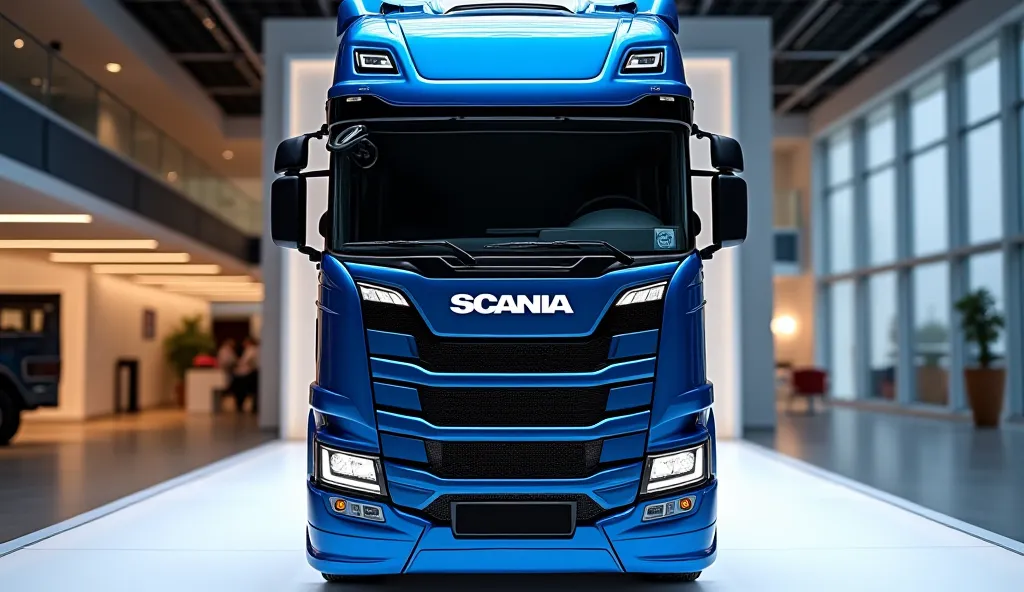 2025 Scania G 400 blue truck just front view luxury showroom 