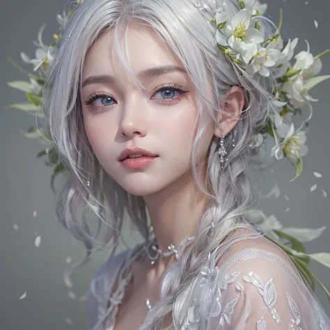 (masterpiece:1.3), (8k, realistic, RAW photo, best image quality: 1.4), Caucasian skin fairy woman、short hair、Chest:2.0、Highly Detailed Faces、 Attention to Details 、Double eyelids、sharp concentration:1.2、beautiful woman:1.4、Silvery white hair、top quality、m...