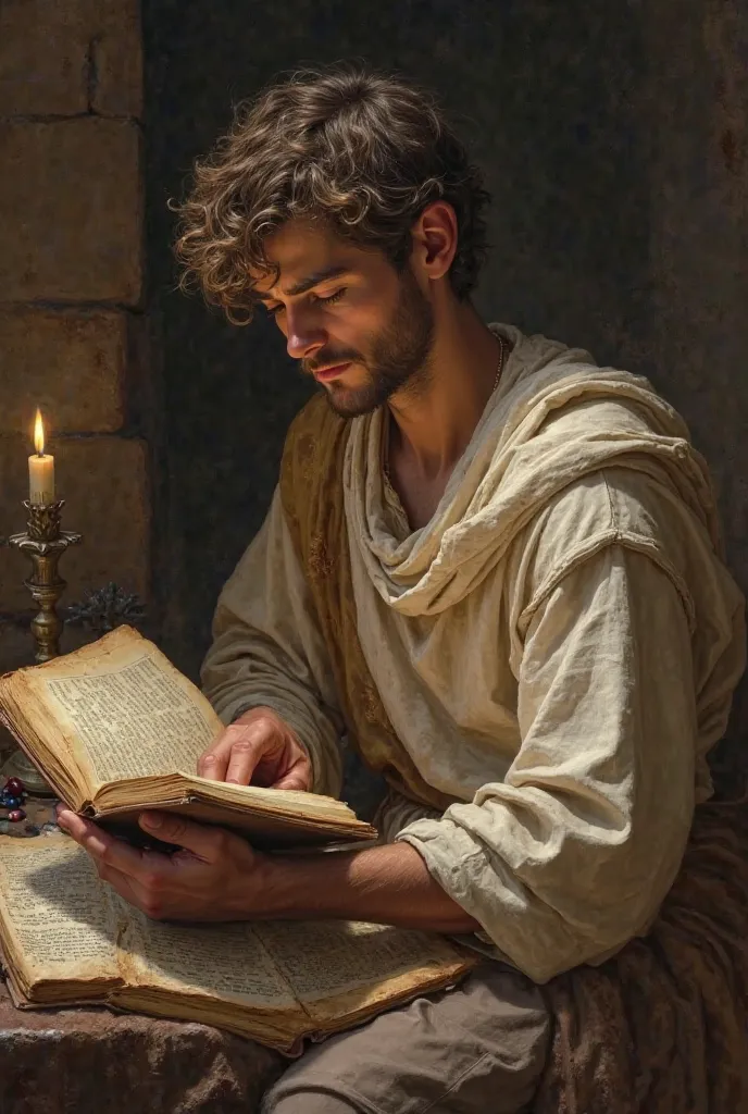 Young Saint Joseph studying the scriptures and praying A..c