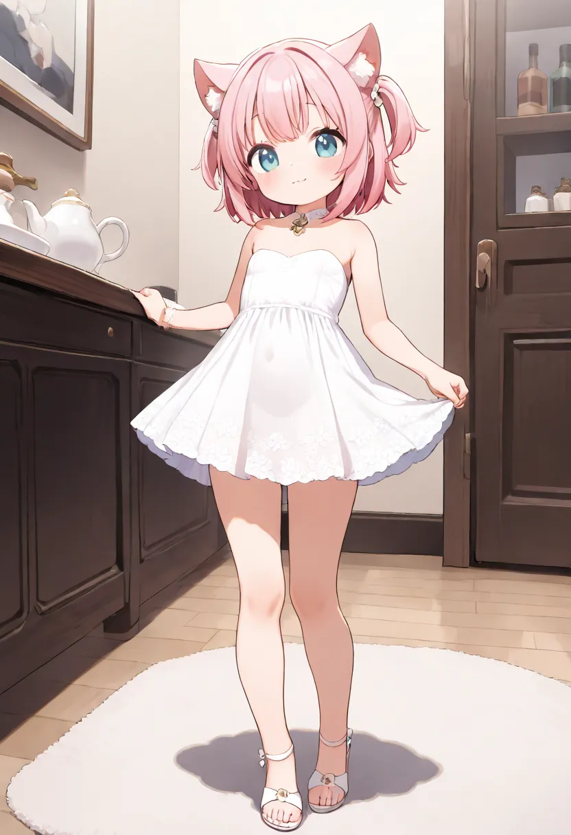 loli.cute.intricate dress.dress strapless dress.legs.feet.standing