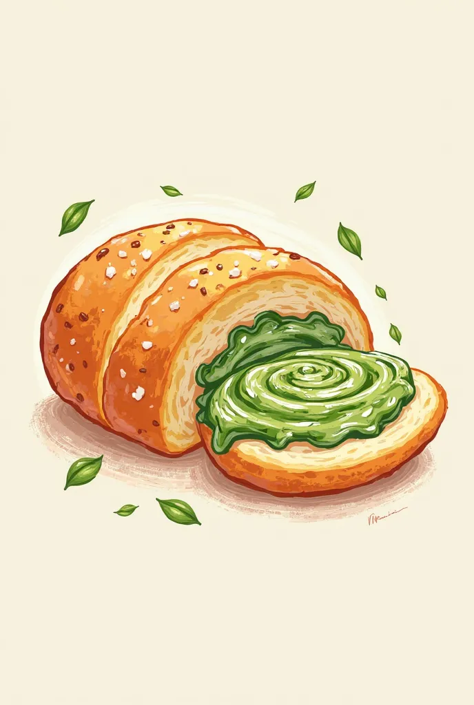 a business logo for creamy kangkong on a bread or pizza roll