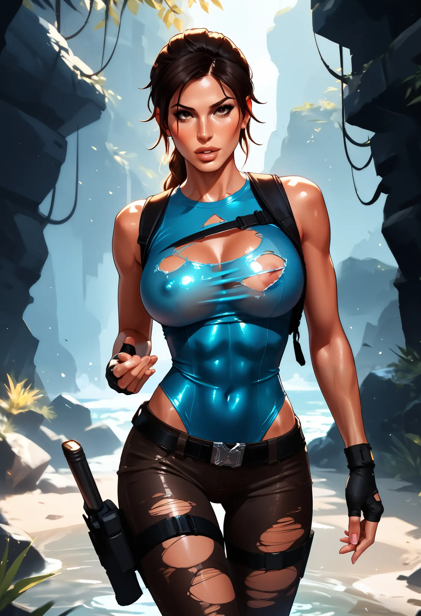 lara croft, ripped clothes, torn clothes, see-through clothes