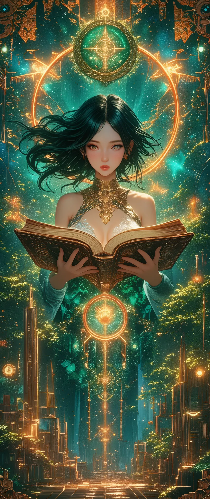 ((A Forbidden Book)), Tapestry,  Beautiful Shine Like a Rainbow , Mythical, The atmosphere is like that of Diego Velazquez's Painting of Arachne, Painting, kaleidoscope, nature,  biotechnology , center, Journey,  Kai-Knight , the sound of water, Monuments,...