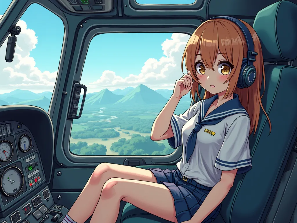 Inside the helicopter、anime illustration