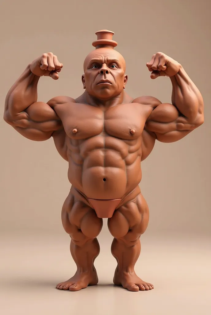 Animate a clay water filter, brazilian model,  doing bodybuilding 