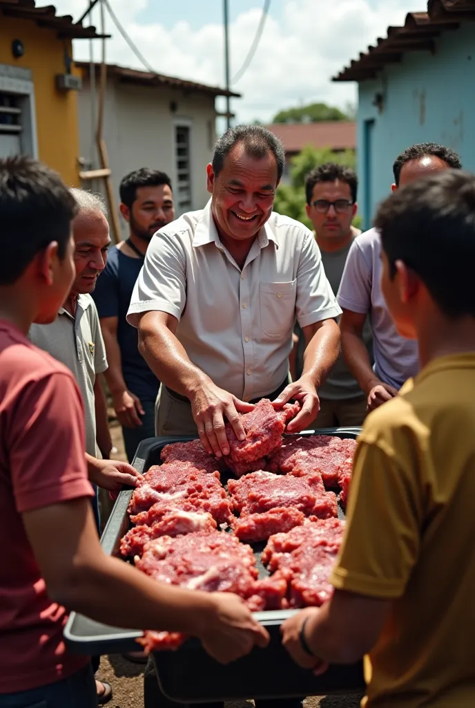 Lula giving picanha to the poor