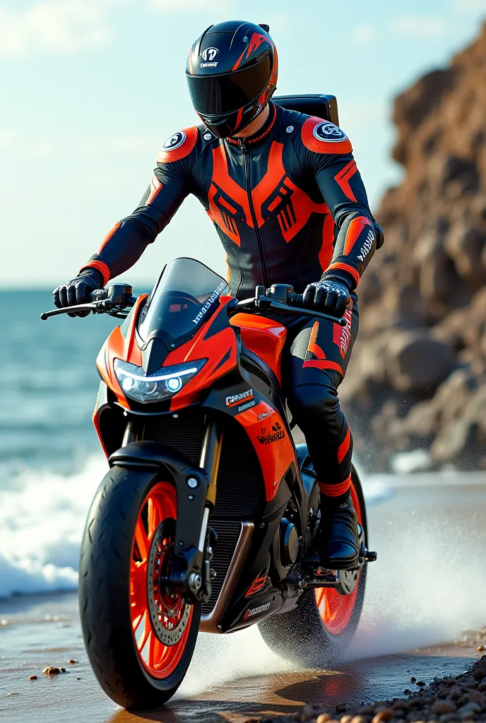 Create a design for a motorcyclist's diver that is sporty and has bright colors and an aesthetic and beautiful design 