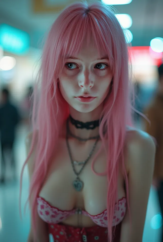 (best quality, ultra-detailed, photorealistic: 1.6), An cinematic photo an nerdy girl with bright and vibrant colors, studio lighting, scared expression, with a delicate and beautiful face. Beautiful  flapper girl with her with long pink hair matches the e...