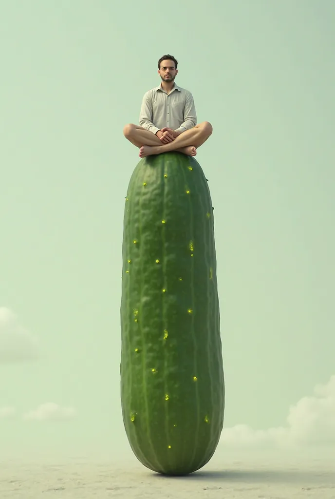 He sits on top of a cucumber standing upright in the event