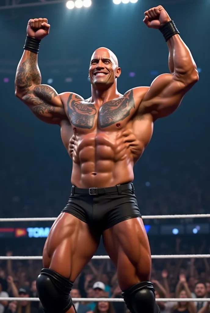 The rock wrestling player smiling realistic image that don't appear ai generate 