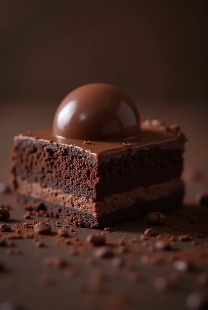 Chocolate movie scene, bolo de chocolate,  Dark background, quality photo, moist texture, coverage,  studio photo, slice, shallow depth of field, vignette, very detailed, high budget, bokeh, cinemascope,  melancholic , epic, awesome, film grain, Granulated