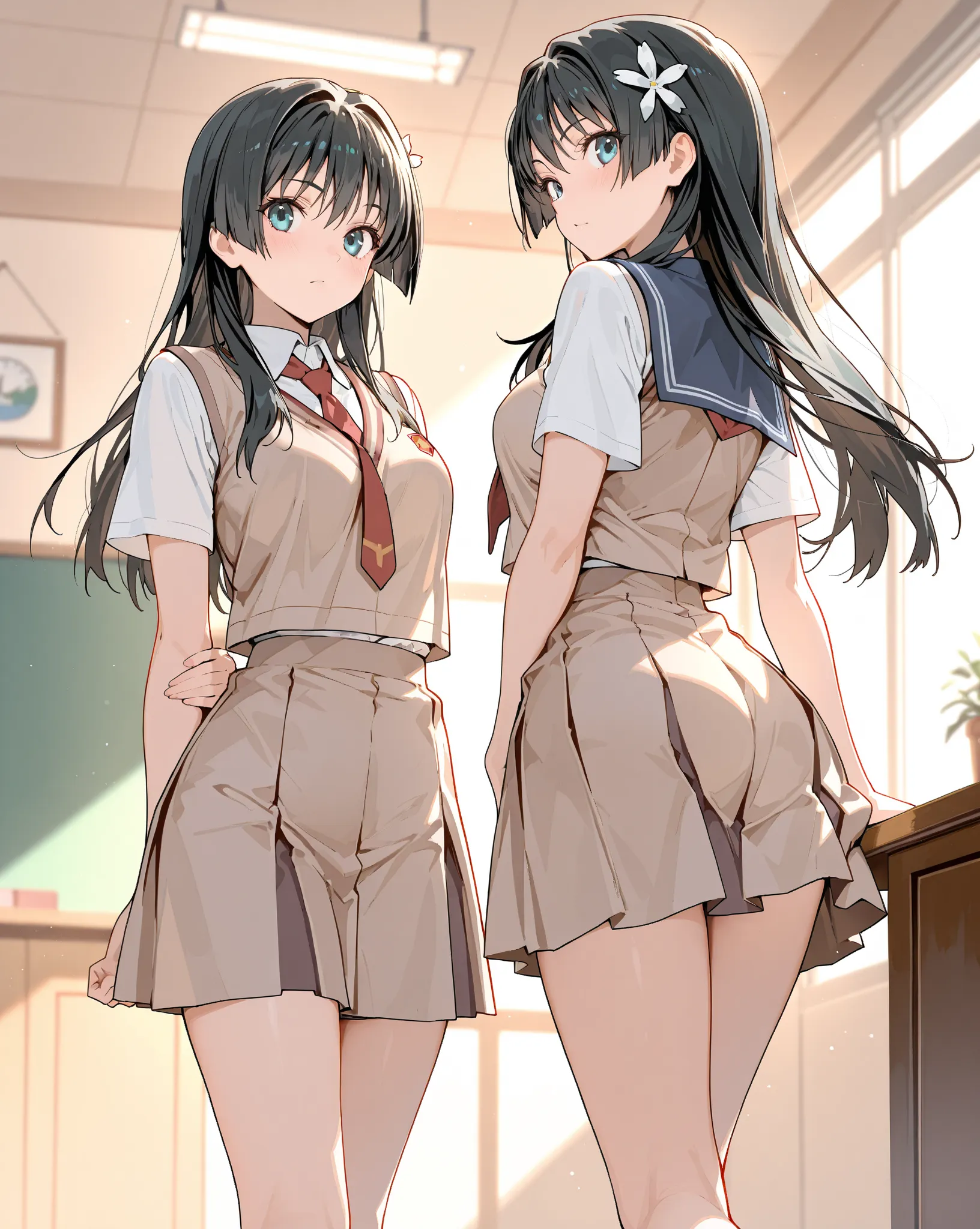 Striped pants,  Tokiwadai Middle School Uniform, (Saten Ruiko), masterpiece, highest quality, UHD, retina, masterpiece, accurate anatomy, super detailed, high quality, best quality, 8k