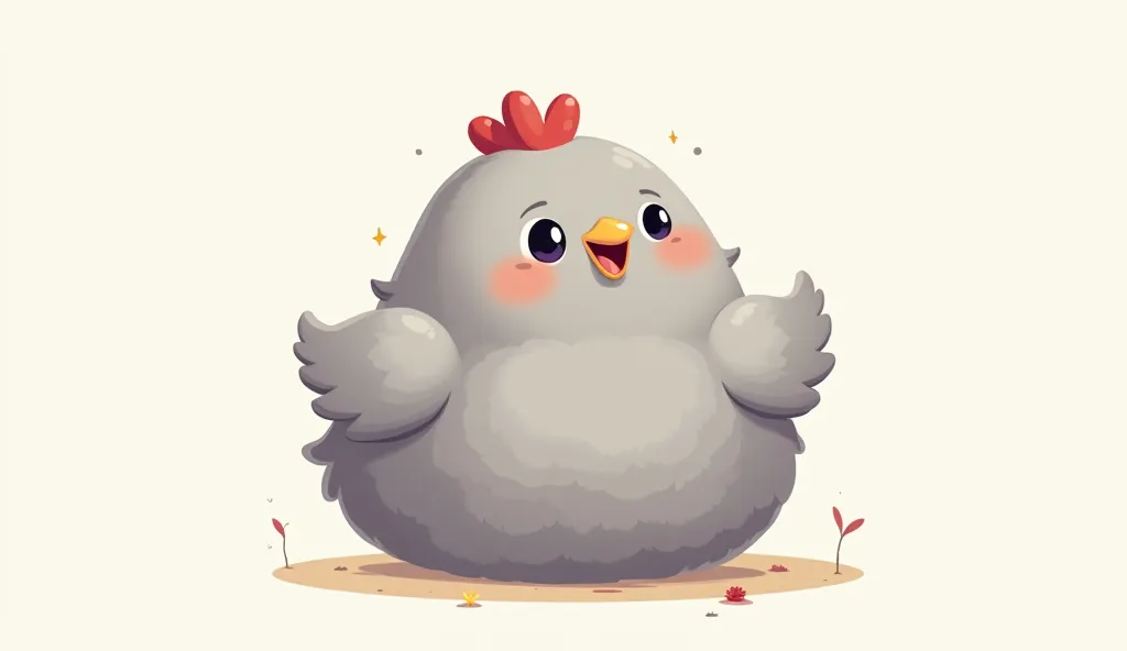 create a gray fluffy hen cartoon photo style